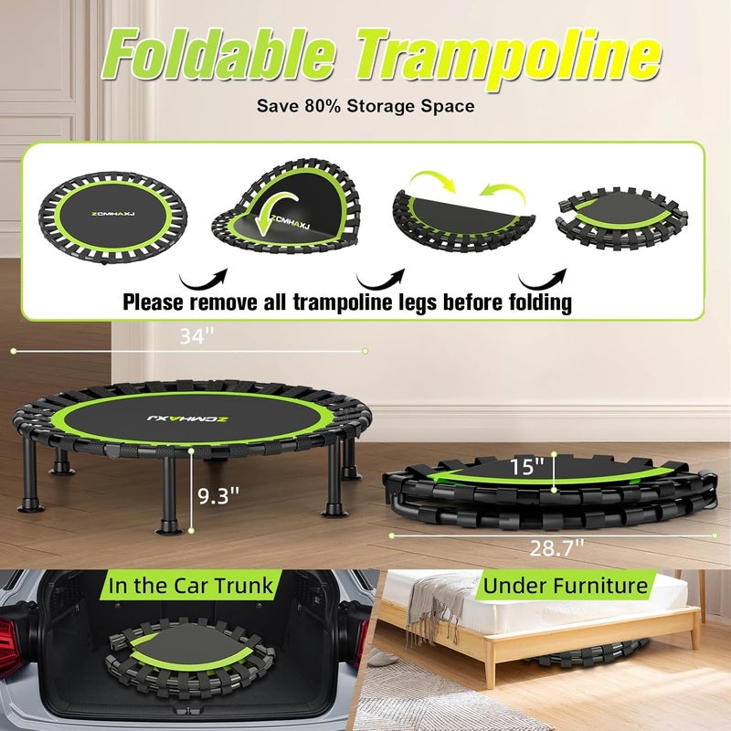 ZCMHAXJ Foldable Mini Trampoline, 40"/48" Rebounder Trampoline for Adults & Kids, 440lbs Capacity Indoor Fitness Workout Exercise Equipment - Image 5