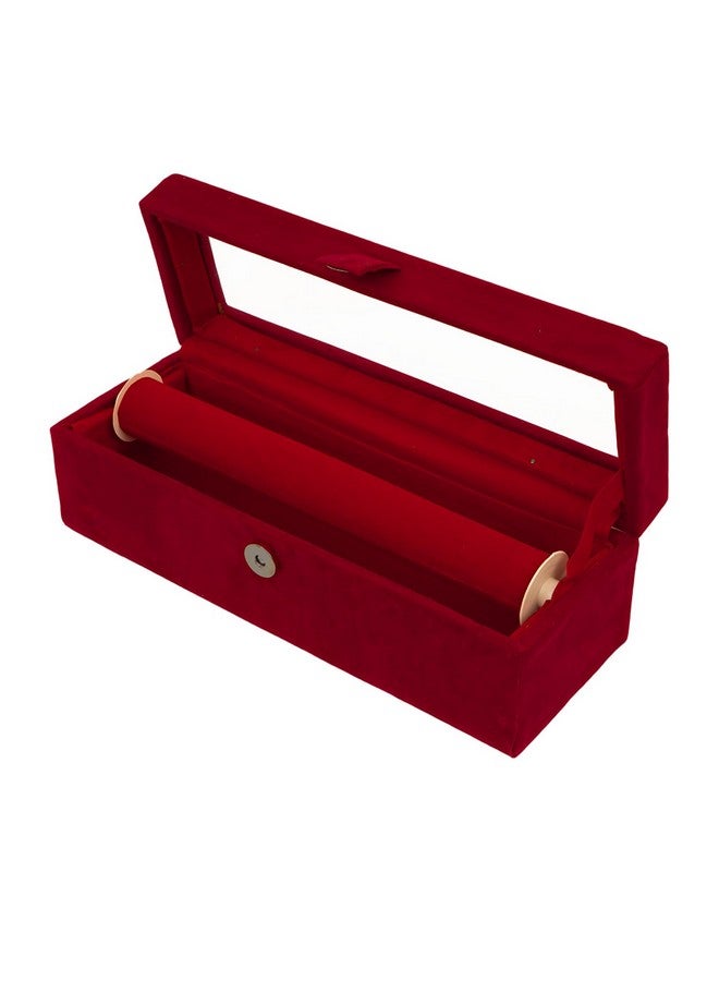 Kuber Industries Wooden Bangle Box For Woman|1 Rod Bangle Storage Box Organizer|Transaprent Lid & Handle|MAROON - Image 5