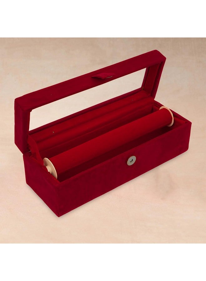 Kuber Industries Wooden Bangle Box For Woman|1 Rod Bangle Storage Box Organizer|Transaprent Lid & Handle|MAROON - Image 1