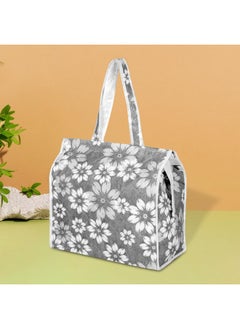 Kuber Industries Kuber Industries Shopping Storage Bag | Waterproof Grocery Handbag | Grocery Shopping Bag | Vegetable Handle Bag | Reusable Vegetable Bag | Chain Tote Bags | Flower Quilted | Gray  - Image 2