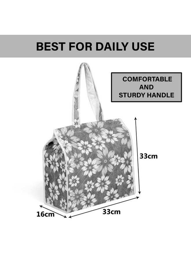 Kuber Industries Kuber Industries Shopping Storage Bag | Waterproof Grocery Handbag | Grocery Shopping Bag | Vegetable Handle Bag | Reusable Vegetable Bag | Chain Tote Bags | Flower Quilted | Gray - Image 4