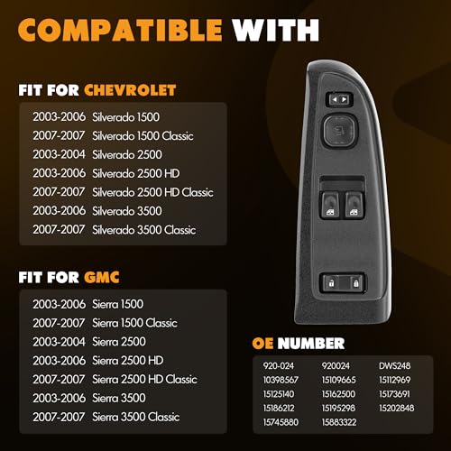 ASOPARTS 15883322 Driver Side Power Window Switch and Black Bezel Assembly with Folding Mirror Switch Fit for 2003-2007 Chevrolet Silverado, 2003-2007 GMC Sierra 920-024 Replaces DWS-248 - Image 5
