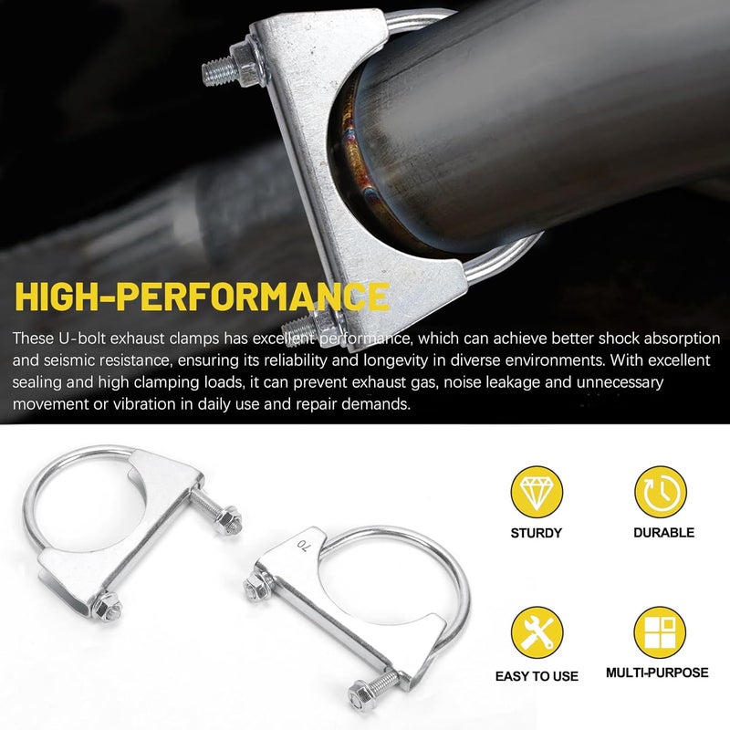 Mardatt 2-3/4" (70mm) Exhaust U Clamps, 2pcs, Silver, Automotive Exhaust Clamps - Image 4