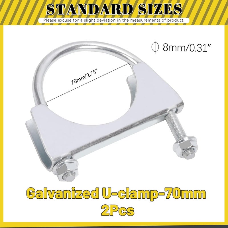 Mardatt 2-3/4" (70mm) Exhaust U Clamps, 2pcs, Silver, Automotive Exhaust Clamps - Image 2