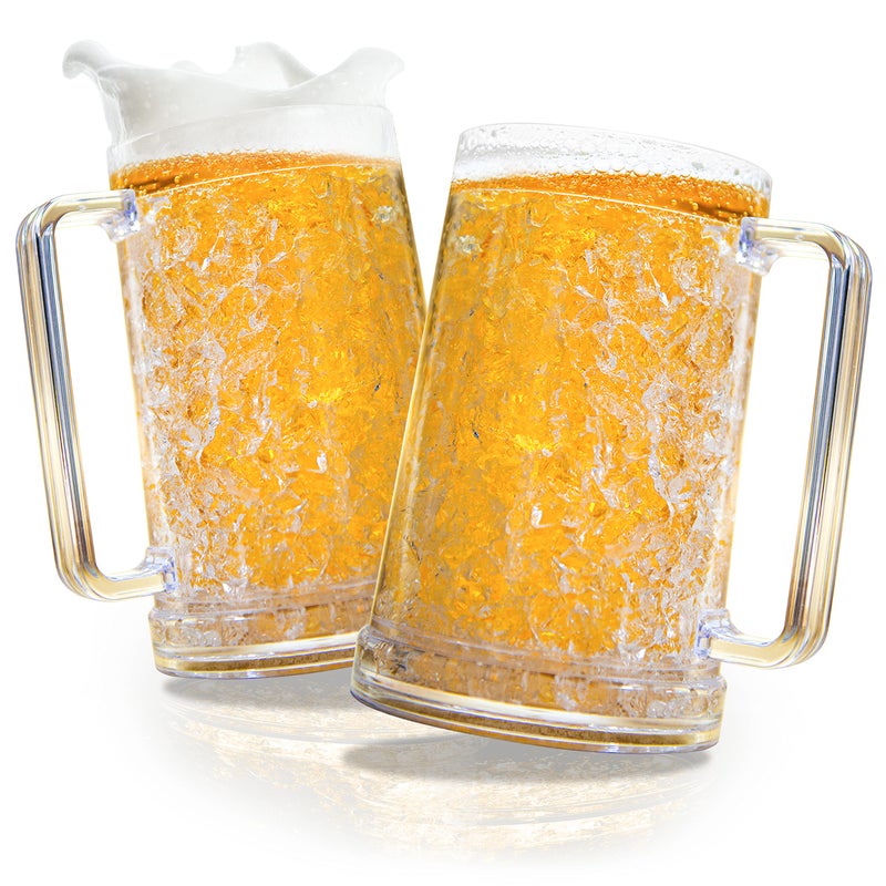 Granatan Granatan Frozen Beer Mugs For Freezer Clear Double Walled Beer Mugs Set of 2 With Handles 16oz 