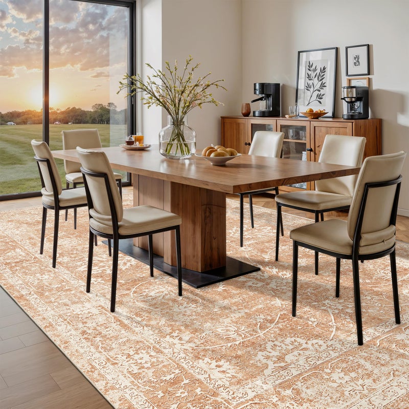 Madane 8x10 Area Rugs for Living Room, Machine Washable Vintage Rug with Non-Slip Backing, Soft Floral Print Large Throw Rugs, Thin Carpet for Bedroom Dining Room Farmhouse (8 x 10, Jasper Orange) - Image 3