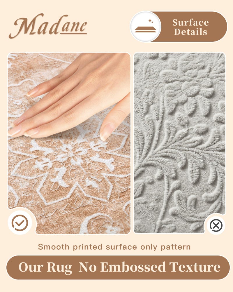 Madane 8x10 Area Rugs for Living Room, Machine Washable Vintage Rug with Non-Slip Backing, Soft Floral Print Large Throw Rugs, Thin Carpet for Bedroom Dining Room Farmhouse (8 x 10, Jasper Orange) - Image 5