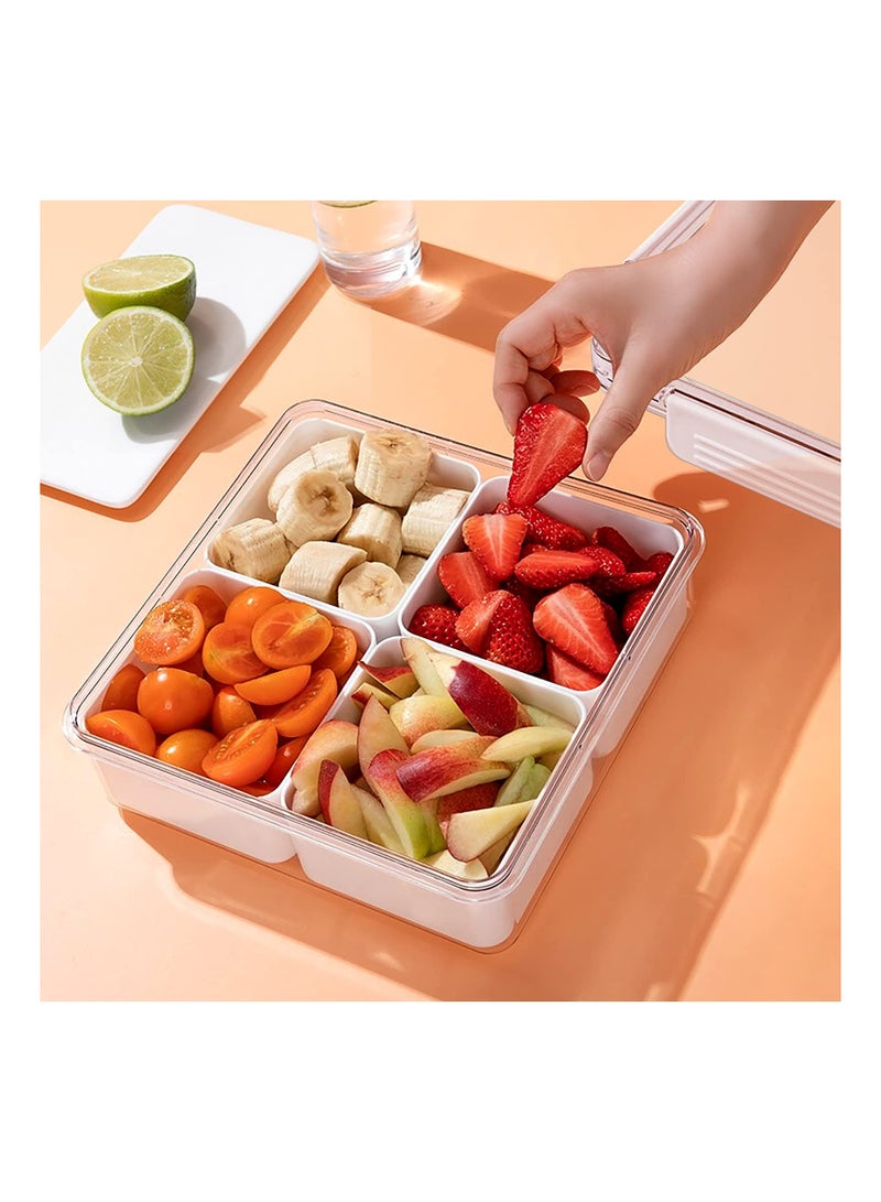SYOSI Divided Veggie Tray, with Lid Stackable Vegetable Storage Square Appetizer Relish Serving Platter with 4 Removable Boxes Stackable Refrigerator Organizer Bins Produce Saver for Meal Prep - Image 1