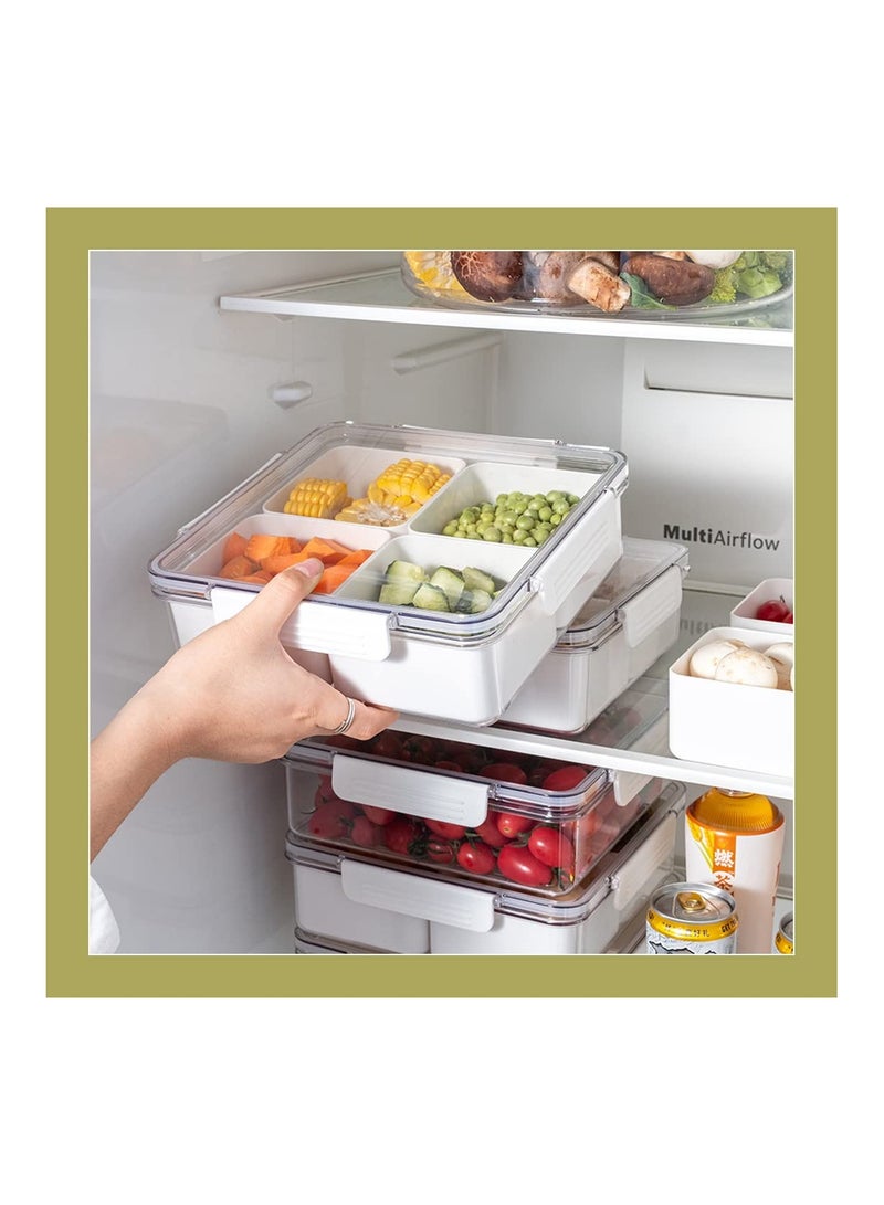 SYOSI Divided Veggie Tray, with Lid Stackable Vegetable Storage Square Appetizer Relish Serving Platter with 4 Removable Boxes Stackable Refrigerator Organizer Bins Produce Saver for Meal Prep - Image 4
