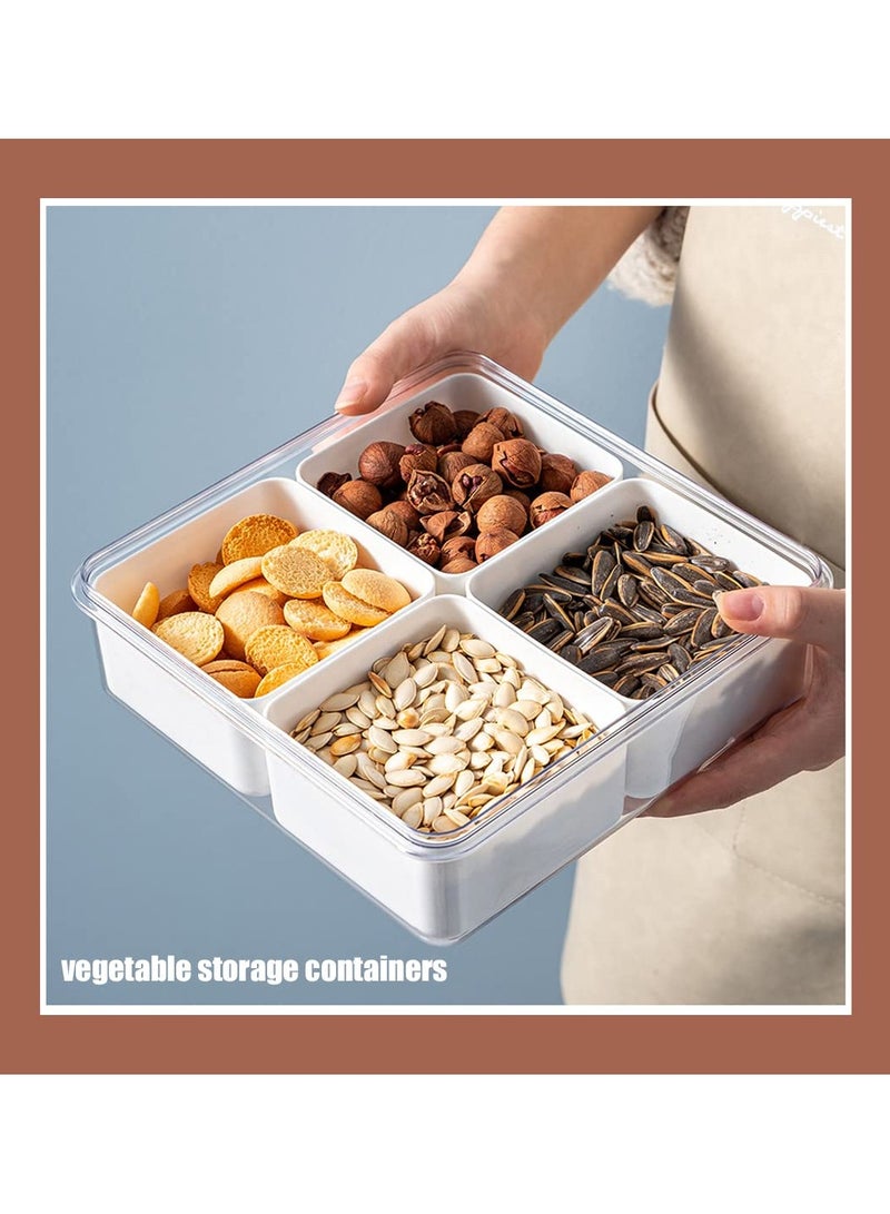 SYOSI Divided Veggie Tray, with Lid Stackable Vegetable Storage Square Appetizer Relish Serving Platter with 4 Removable Boxes Stackable Refrigerator Organizer Bins Produce Saver for Meal Prep - Image 5