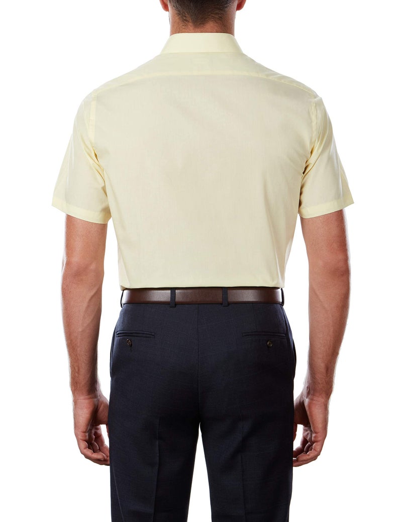Van Heusen Men's Short Sleeve Dress Shirt Regular Fit Poplin Solid, Light Maize, 16" Neck - Image 2
