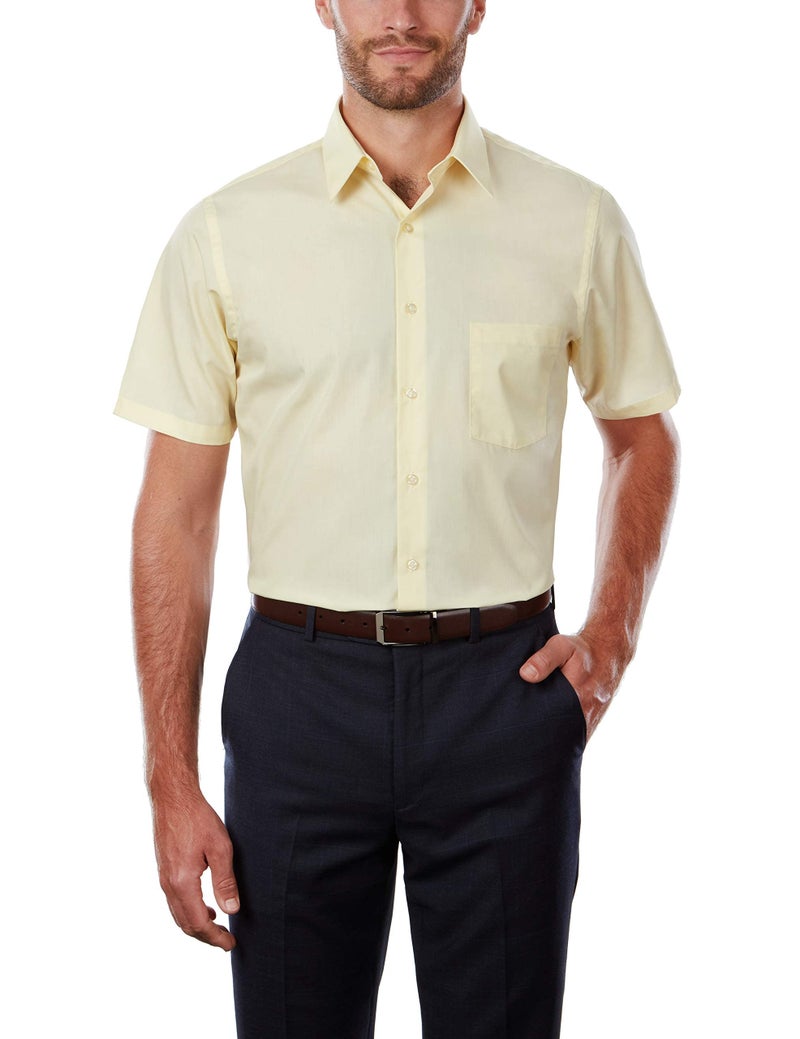 Van Heusen Men's Short Sleeve Dress Shirt Regular Fit Poplin Solid, Light Maize, 16" Neck - Image 5