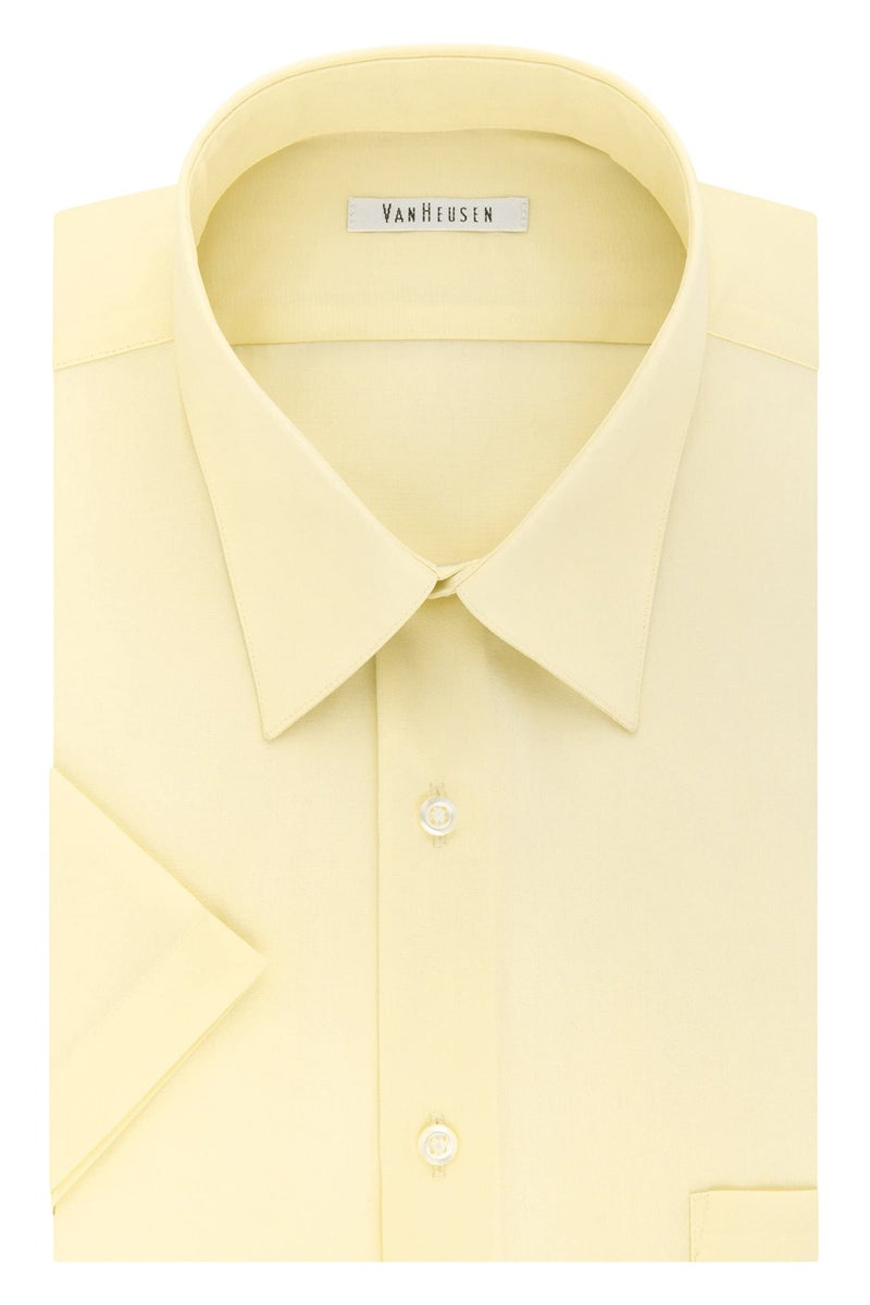 Van Heusen Men's Short Sleeve Dress Shirt Regular Fit Poplin Solid, Light Maize, 16" Neck - Image 3