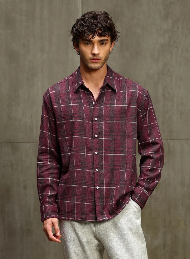 CAHOOT Men's Red-Check Checkered Regular Shirt For Casual Wear | Collared Neck | Long Sleeve | Button Closure | Cotton Shirt Crafted With Comfort Fit For Everyday Wear (3797)