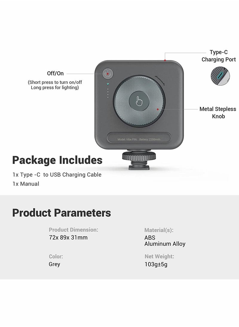 Y&D - Camera Lights, Portable LED Video Light, 96 Beads, CRI 95+ 2700-6500K Dimmable Panel, Rechargeable 2200mAh Photography Lighting with 3 Cold Shoe - Image 1