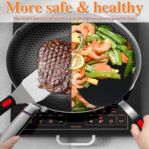TOTDTDA Spatula Set 6-Piece - kitchen utensils set cooking Stainless Steel Turner Set, 600°F Heat Resistant, Metal Spatulas for Griddle/Cast Iron & Nonstick Safe Silicone Tools for Egg, Pancake, Burger - Image 4
