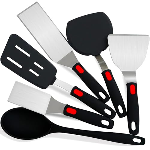 TOTDTDA Spatula Set 6-Piece - kitchen utensils set cooking Stainless Steel Turner Set, 600°F Heat Resistant, Metal Spatulas for Griddle/Cast Iron & Nonstick Safe Silicone Tools for Egg, Pancake, Burger - Image 1