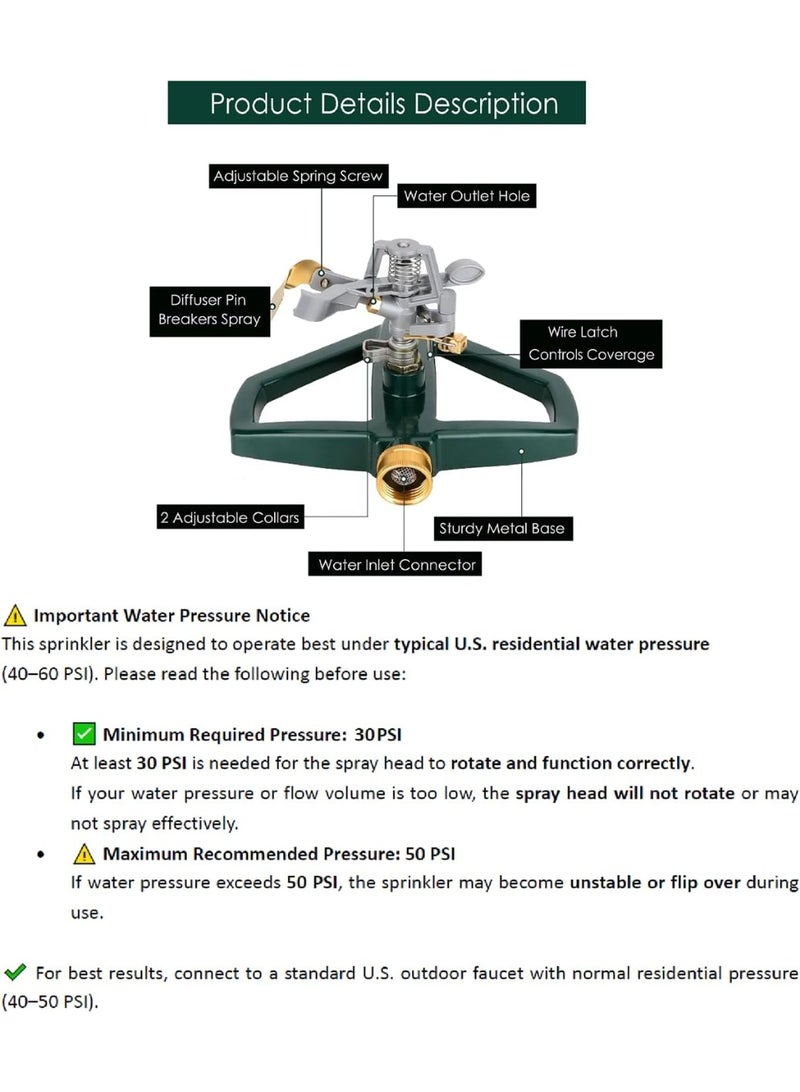 Relex Heavy Duty Impact Sprinkler for Lawn and Garden with Metal Zinc Alloy Base, Automatic 360° Rotating Sprinkler Head, Adjustable Spray, Rust-Resistant, Covers up to 5800 Sq Ft - Image 2