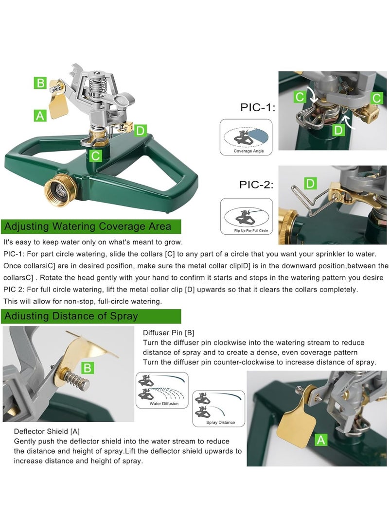 Relex Heavy Duty Impact Sprinkler for Lawn and Garden with Metal Zinc Alloy Base, Automatic 360° Rotating Sprinkler Head, Adjustable Spray, Rust-Resistant, Covers up to 5800 Sq Ft - Image 3
