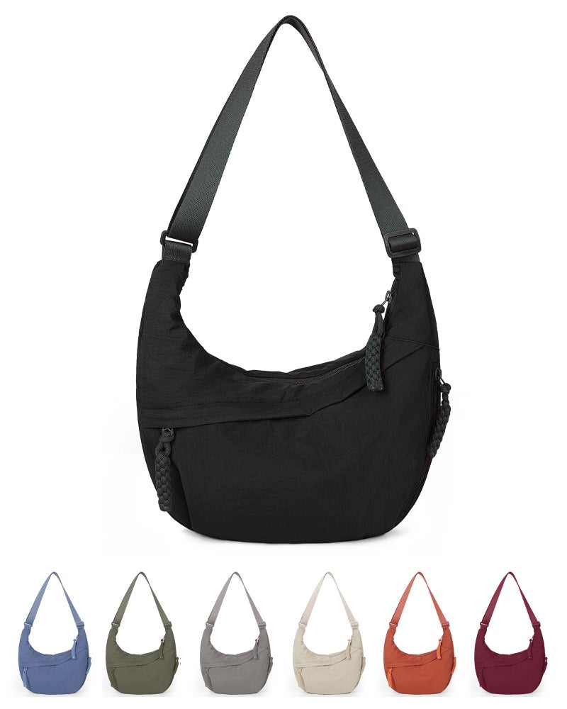 Lushandy Nylon Crescent Crossbody Bags for Women Large Hobo Crossbody Purse Travel Luna Bag Multi-Pocket Shoulder Sling Bag - Image 1
