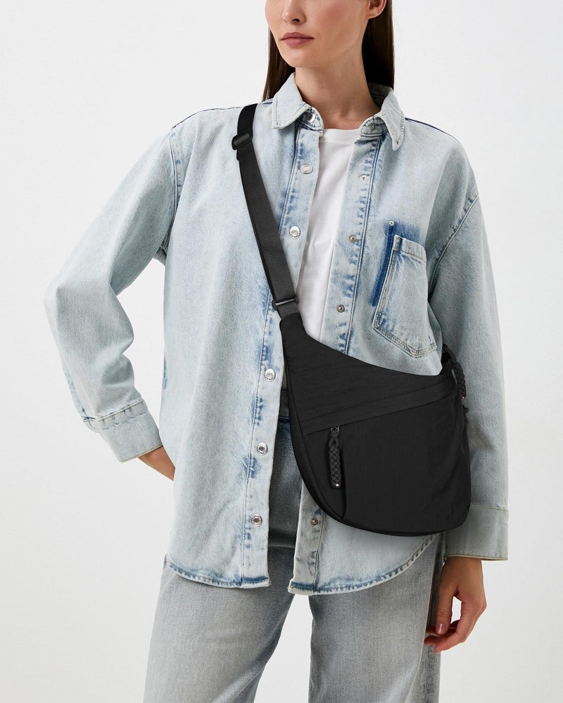 Lushandy Nylon Crescent Crossbody Bags for Women Large Hobo Crossbody Purse Travel Luna Bag Multi-Pocket Shoulder Sling Bag - Image 2