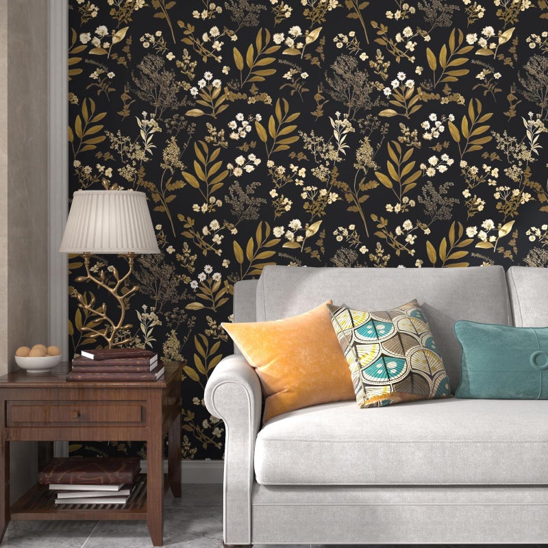 Laatse Gothic Wallpaper Peel and Stick Dark Floral Wallpaper 17.5in x 78.7in Vintage Leaf Contact Paper Vinyl Waterproof Self Adhesive Boho Botanical Wall Paper for Bedroom Cabinet DÃ©cor - Image 4