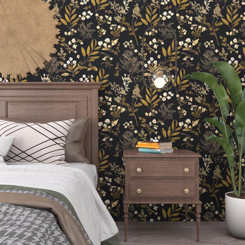 Laatse Gothic Wallpaper Peel and Stick Dark Floral Wallpaper 17.5in x 78.7in Vintage Leaf Contact Paper Vinyl Waterproof Self Adhesive Boho Botanical Wall Paper for Bedroom Cabinet DÃ©cor - Image 5