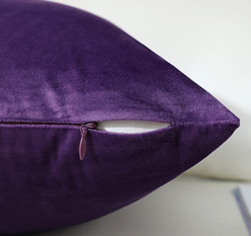 mixeoo Comfy Eggplant Purple Throw Pillow Covers Decorative Lumbar Solid Rectangle Thick Velvet Super Soft Cushion Cases Home Decor for Sofa Couch Living Room Chair, Set of 2, 12 x 20 Inch - Image 4