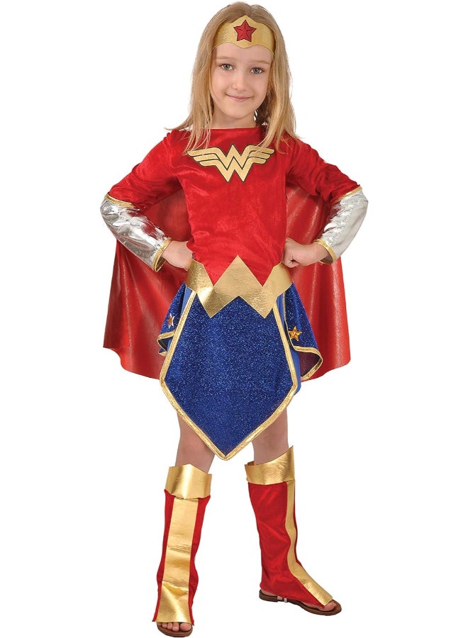 Ciao زي وندر وومان للفتيات من 10-12 سنة | زي أبطال دي سي كوميكس للأطفال | يتضمن بلوزة، تنورة، عباءة وغطاء رأس - Image 2