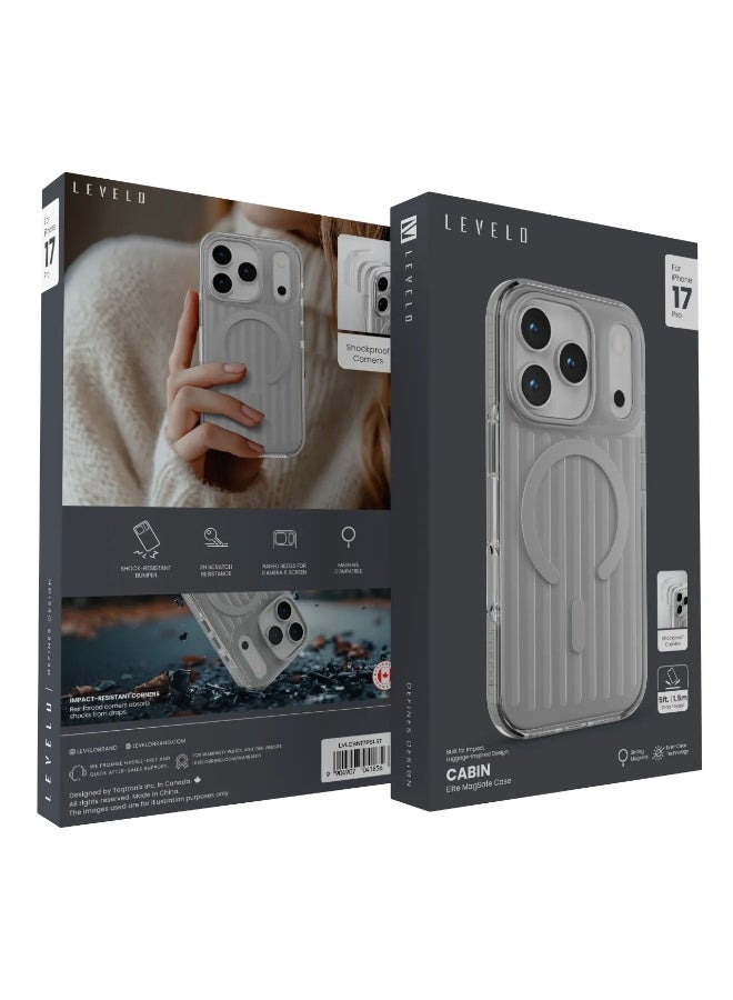 LEVELO iPhone 17 Pro MagSafe Case Cabin With 2H Scratch Resistance / Raised Bezels For Camera & Screen / Shock-Resistant-Bumper / Shockproof Corners Back Cover - Silver Stone - Image 4