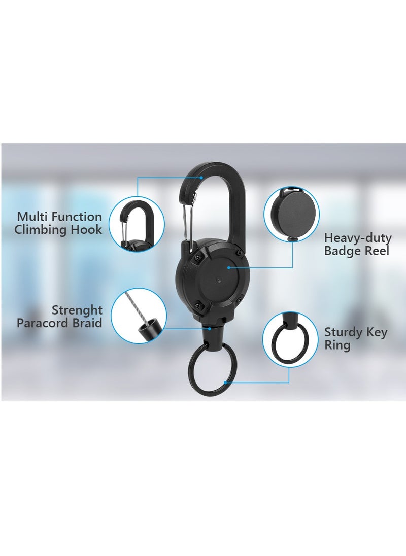 OUYoo - OUYoo 2 Pack Retractable Keychain, Multitool Carabiner Badge Holder, Retractable ID Badge Clip Reel, Retractable Key Chain，Travel，Key Ring.(Black) - Image 1