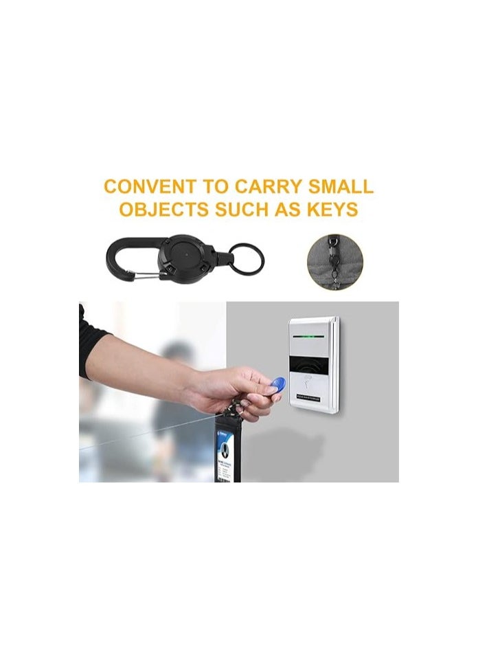 OUYoo - OUYoo 2 Pack Retractable Keychain, Multitool Carabiner Badge Holder, Retractable ID Badge Clip Reel, Retractable Key Chain，Travel，Key Ring.(Black) - Image 1
