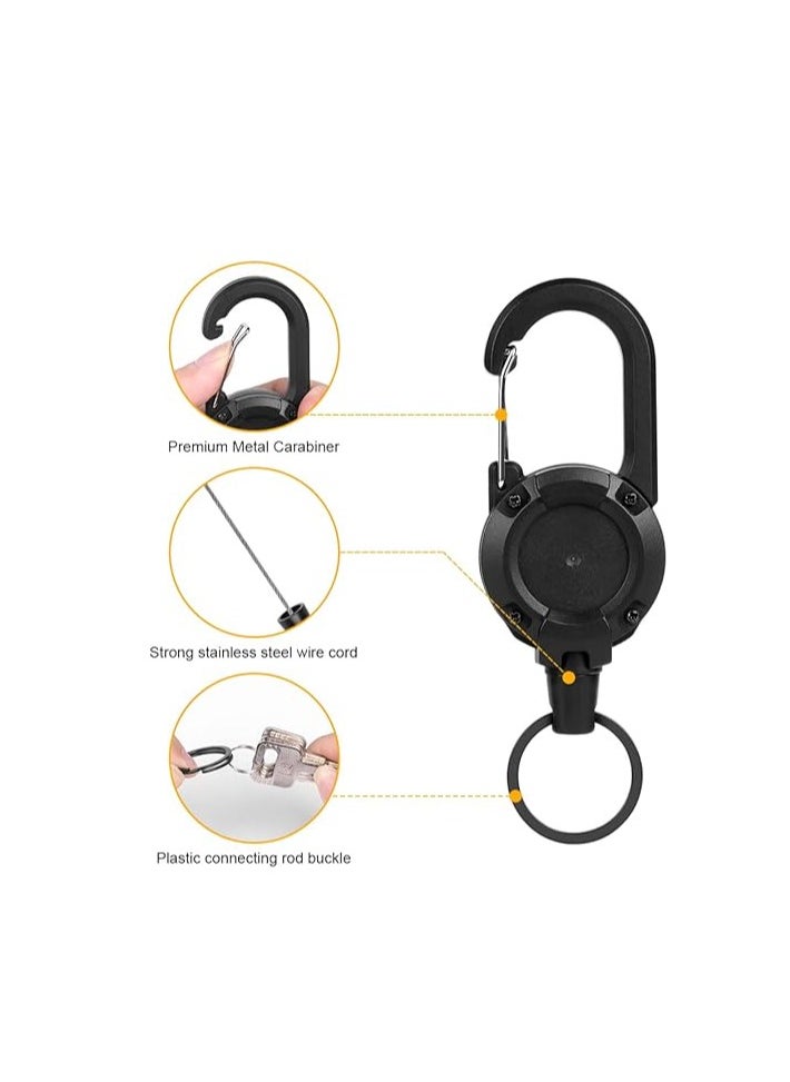 OUYoo - OUYoo 2 Pack Retractable Keychain, Multitool Carabiner Badge Holder, Retractable ID Badge Clip Reel, Retractable Key Chain，Travel，Key Ring.(Black) - Image 1
