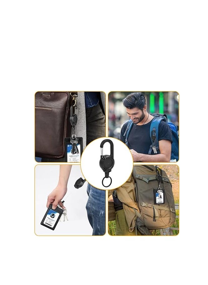 OUYoo - OUYoo 2 Pack Retractable Keychain, Multitool Carabiner Badge Holder, Retractable ID Badge Clip Reel, Retractable Key Chain，Travel，Key Ring.(Black) - Image 1