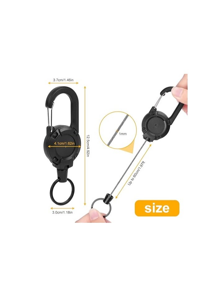 OUYoo - OUYoo 2 Pack Retractable Keychain, Multitool Carabiner Badge Holder, Retractable ID Badge Clip Reel, Retractable Key Chain，Travel，Key Ring.(Black) - Image 1