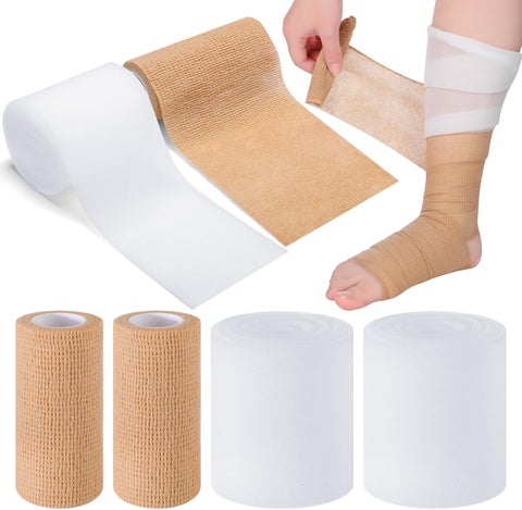 Geiserailie 4 Pcs 2 Layer Compression Bandage System Lymphedema Wraps for Legs Compression Wraps Lower Leg System Medical Foam Bandage for UNA Boot Edema