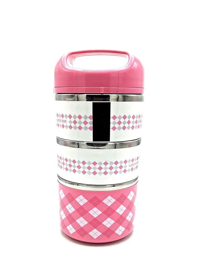 RMYKX Steel Lunch Box for Office & School, Leak-Resistant Tiffin Set with Handle,3-Tier Compact Stackable Box for Meals & Snacks (Multicolor) - Image 1