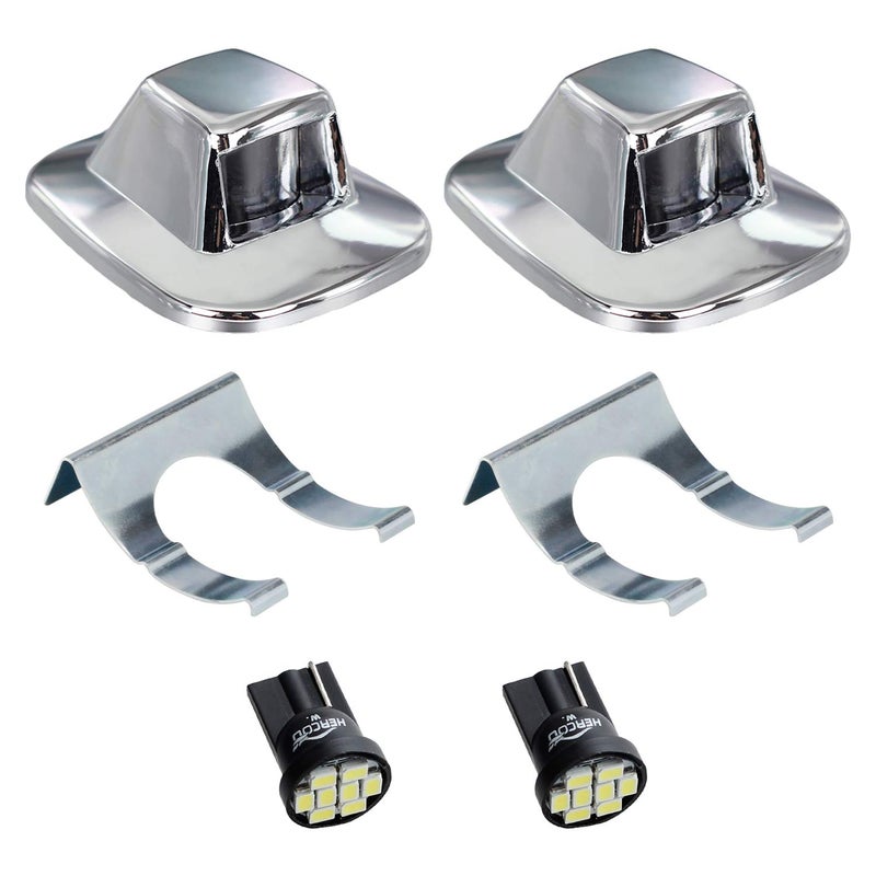 HERCOO LED License Plate Light Lamp Lens White Bulbs Chrome Truck Rear Housing Compatible with 1992 1993 1994 Blazer 1988 to 1999 C1500 K1500 Suburban Tahoe GMC Sonoma Yukon Pack of 2