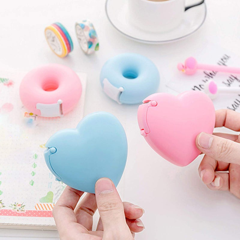 GANPUB Pink Portable Candy Color Tape Dispenser Heart-Shaped Tape Dispenser Cute Roll Tape, Adhesives and Fasteners Tape Organizer Desk Home Office School Supply Tapes Office Tape Dispensers Office Supplies - Image 4