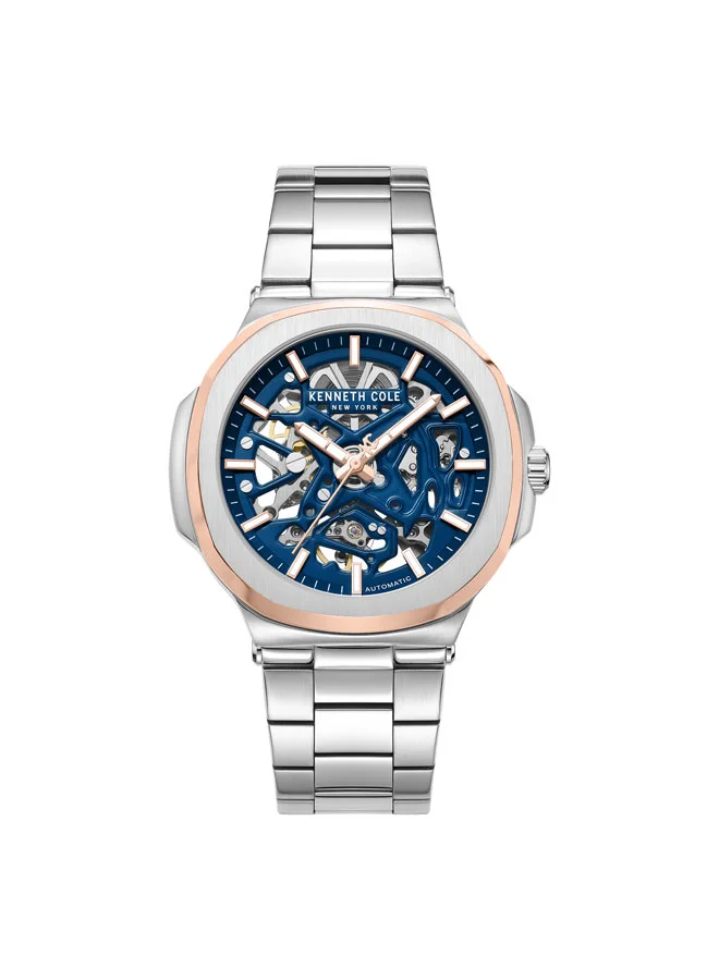 كينيث كول نيو يورك Blue Dial Stainless Steel Bracelet Multifunction Watch for Men, 45.5mm