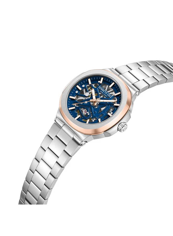 كينيث كول نيو يورك Blue Dial Stainless Steel Bracelet Multifunction Watch for Men, 45.5mm