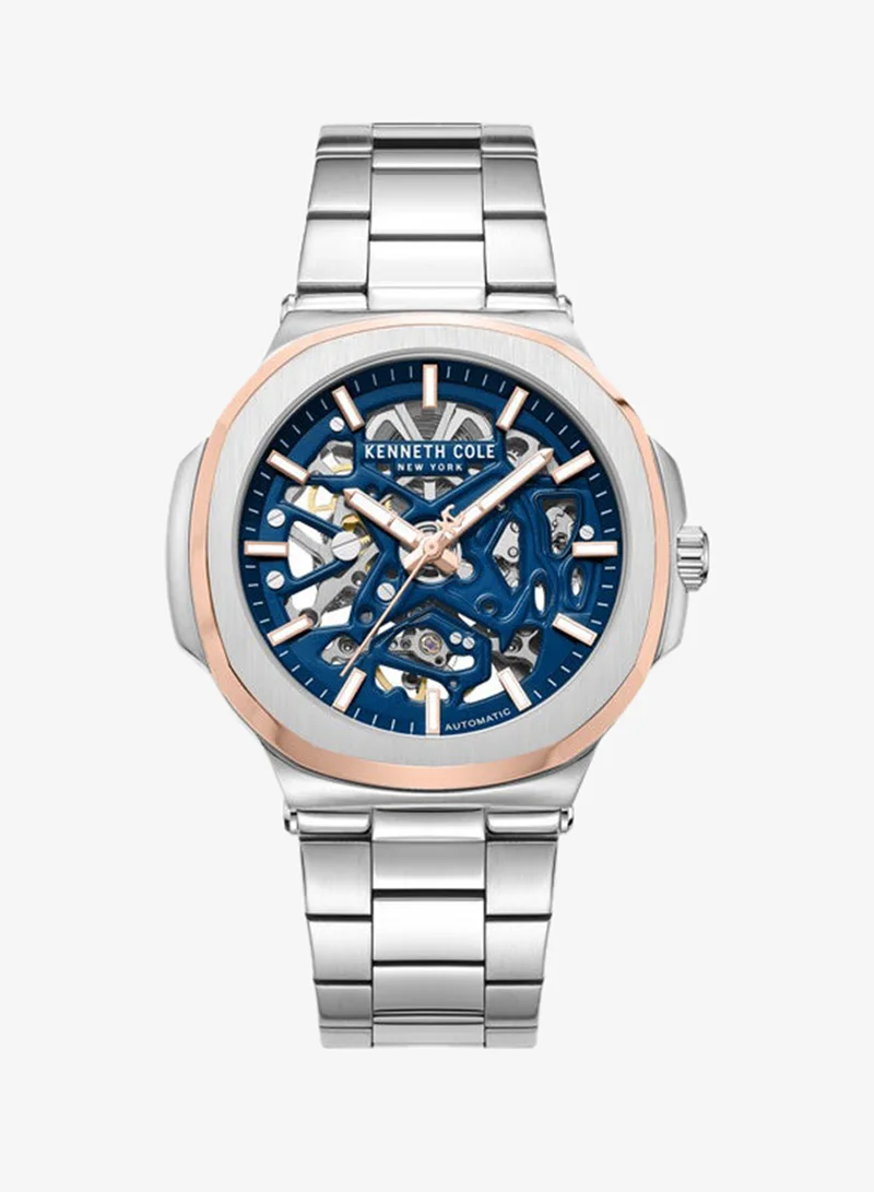 كينيث كول نيو يورك Blue Dial Stainless Steel Bracelet Multifunction Watch for Men, 45.5mm
