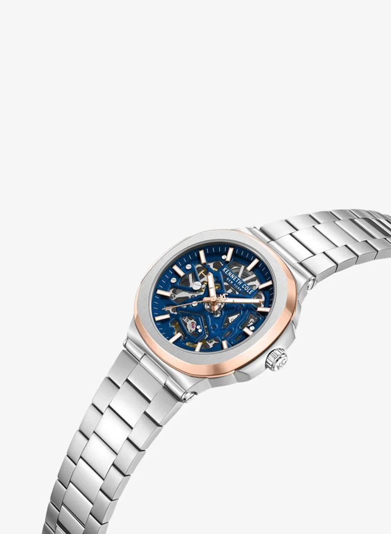 كينيث كول نيو يورك Blue Dial Stainless Steel Bracelet Multifunction Watch for Men, 45.5mm