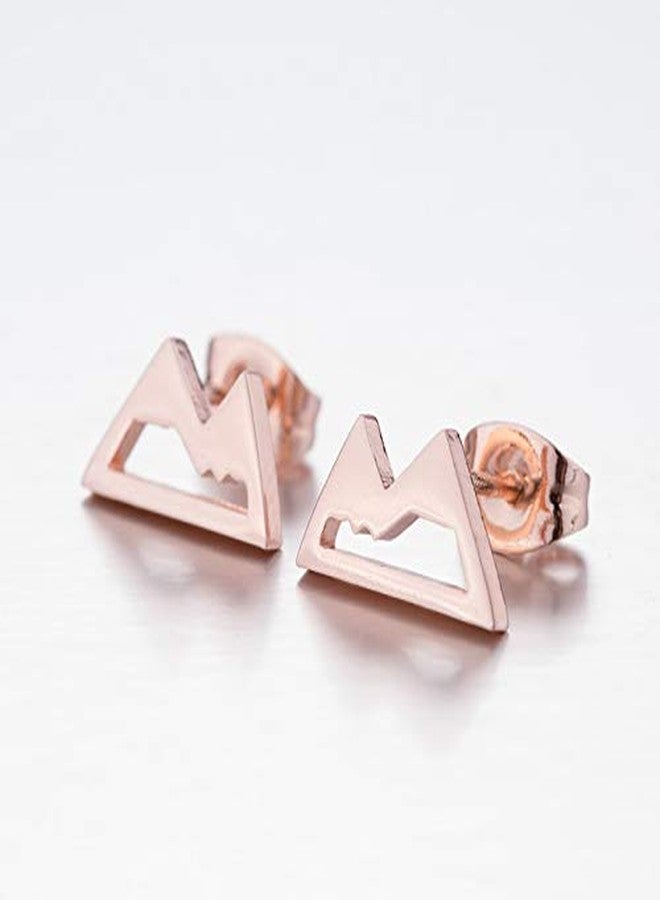 HUNO Stainless Steel Snowcapped Mountain Earrings Peak Snowy Stud Earrings Mountain Climbing Lovers Gifts for Women Jewelry-rose gold - Image 3