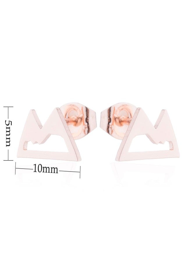 HUNO Stainless Steel Snowcapped Mountain Earrings Peak Snowy Stud Earrings Mountain Climbing Lovers Gifts for Women Jewelry-rose gold - Image 2
