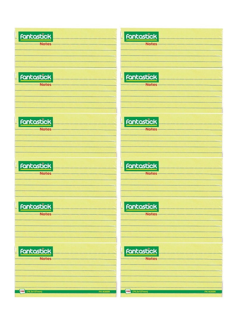 Fantastick 12-Piece Ruled Sticky Notes 3x5 Inch Size Yellow - Image 1