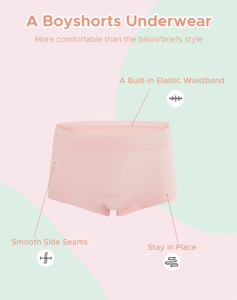 INNERSY Girlsâ€™ Underwear Breathable Cotton Soft Boyshorts Size 12-14 Panties 5-Pack(L(12-14 yrs), Blush Petal) - Image 3