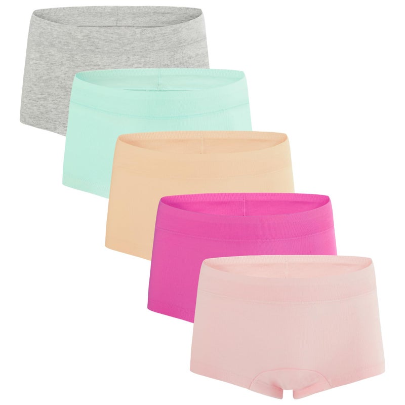 INNERSY Girlsâ€™ Underwear Breathable Cotton Soft Boyshorts Size 12-14 Panties 5-Pack(L(12-14 yrs), Blush Petal) - Image 1