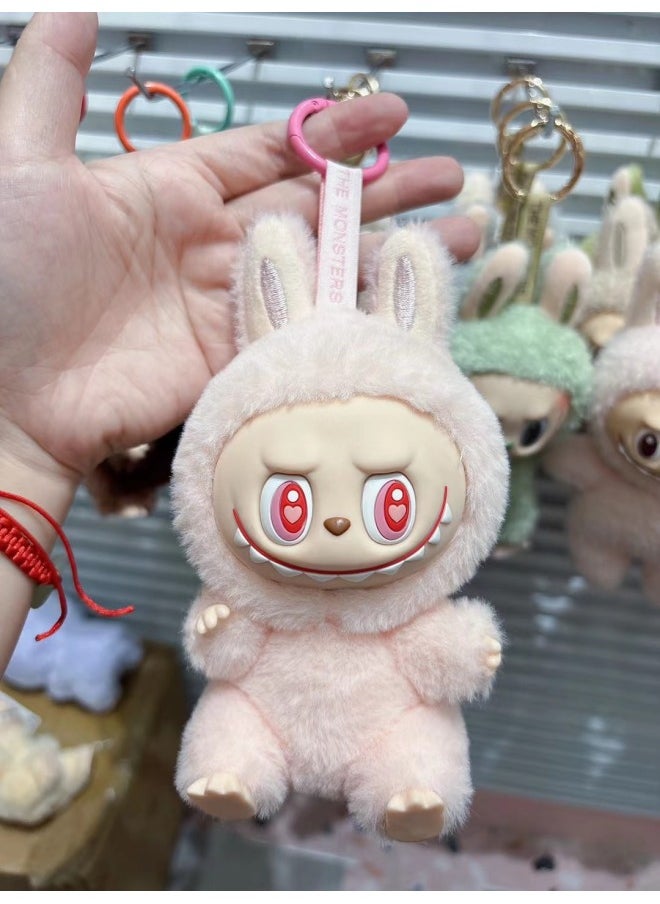 Generic Rab Cloth Second Generation Doll Sitting Vinyl Party Plush Macaron Cute Doll Hand Key Chain Batch-Color:Second Generation Labubu [shy Answers] - Pink  - Image 1