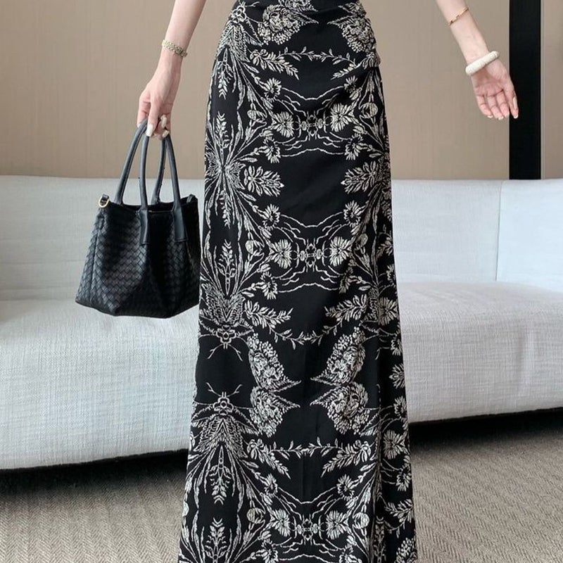 تنورة فينتج مطبوعة للنساء صيفية ضيقة مع شق جانبي - Image 2